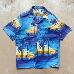 Vintage 90s Shoreline Hawaii Sunset Print Aloha Shirt / Size Men's Medium